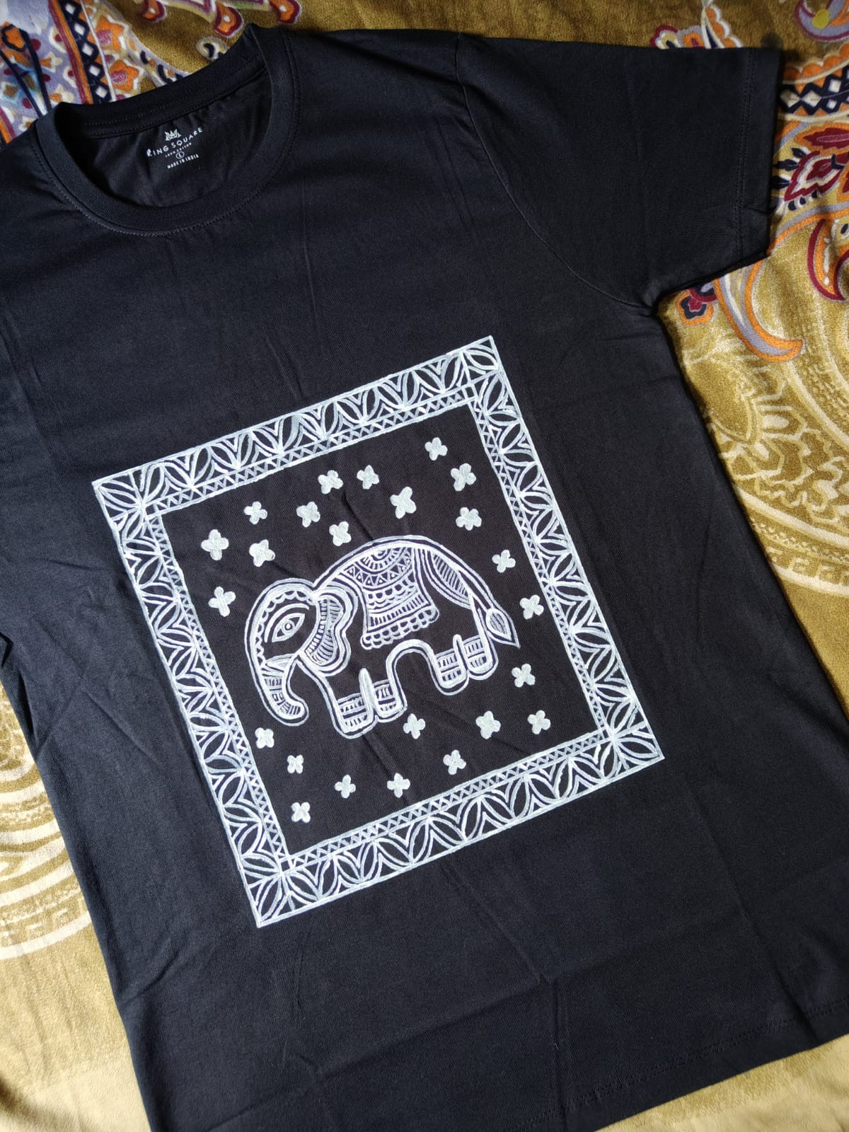 T-shirt with Mithila Painting (Handmade)