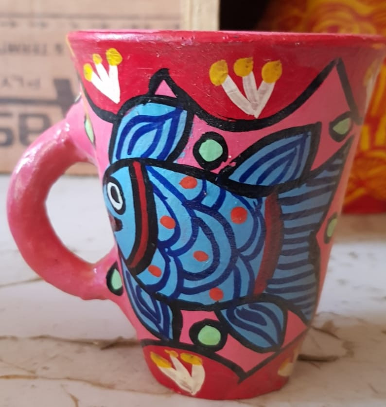 Coffee Mug with Mithila Painting (Handmade)