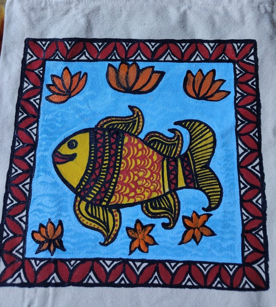 Tote bag with Mithila Painting (Handmade)